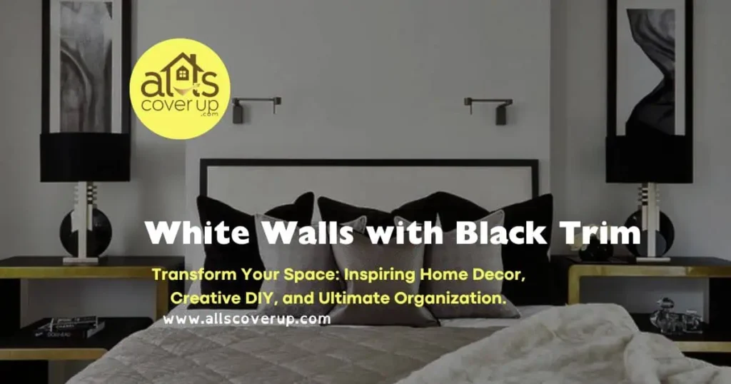 A room featuring elegant white walls with black trim, showcasing a modern and stylish interior design aesthetic.